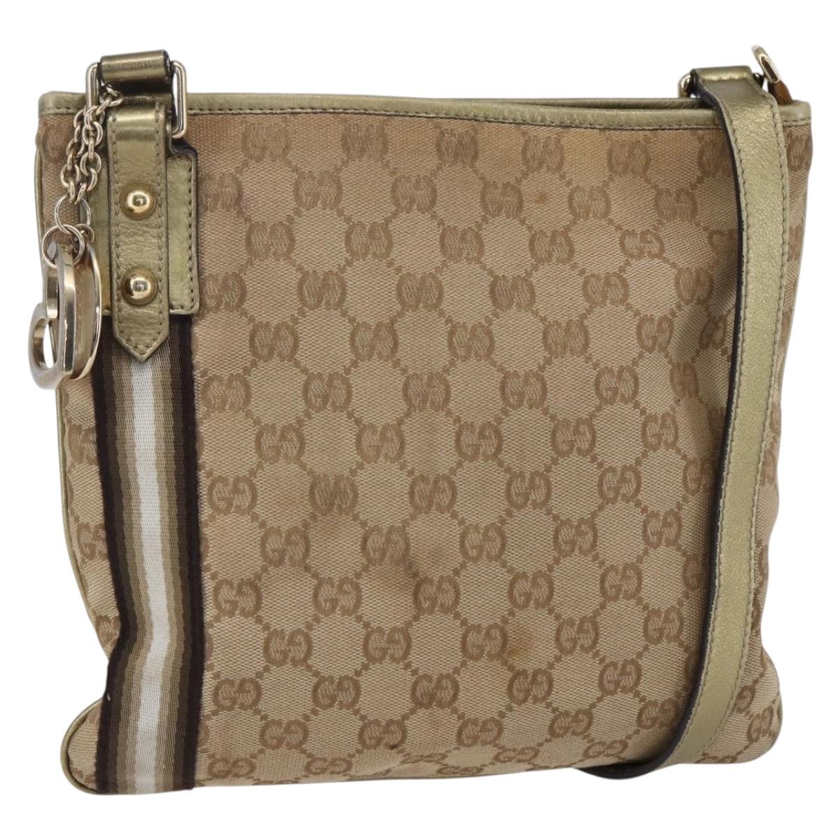 GUCCI GG Canvas Sherry Line Shoulder Bag Beige Gold 144388 Auth 154650