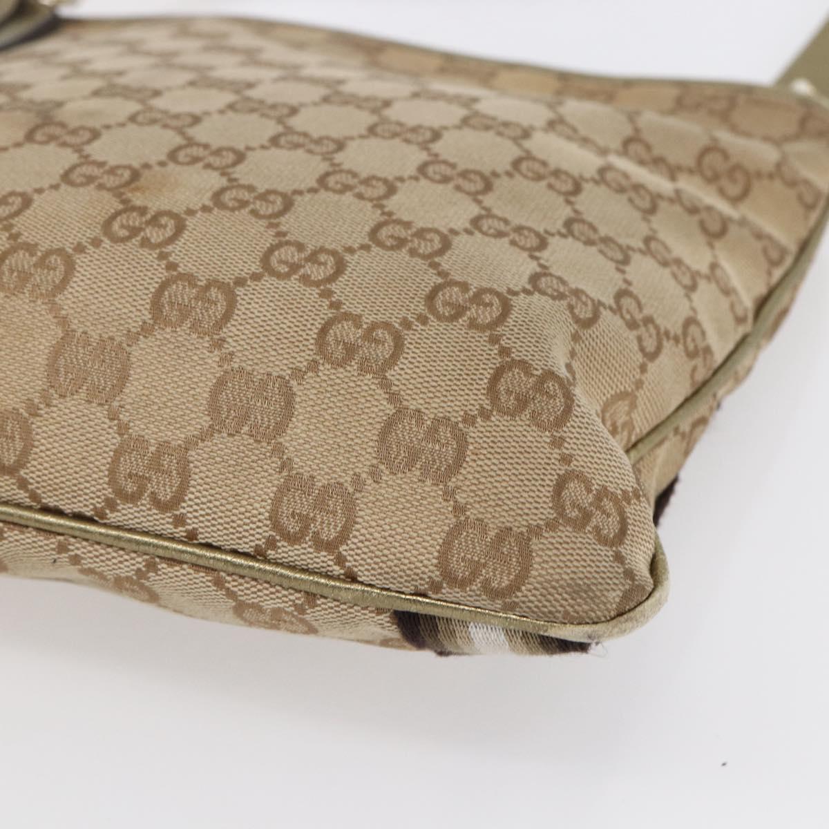 GUCCI GG Canvas Sherry Line Shoulder Bag Beige Gold 144388 Auth 154650A