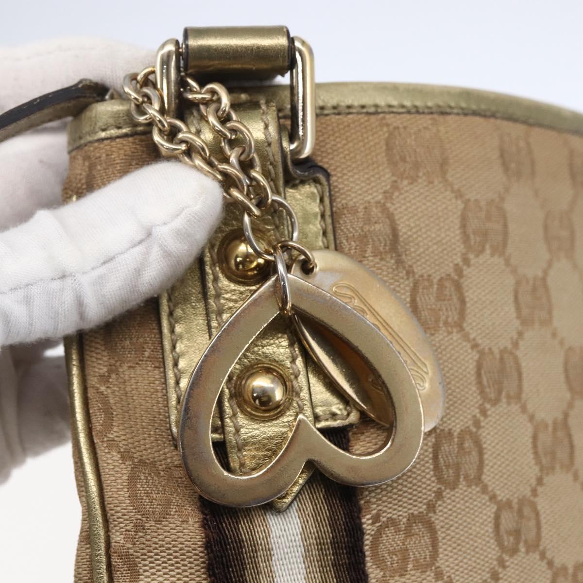 GUCCI GG Canvas Sherry Line Shoulder Bag Beige Gold 144388 Auth 154650A