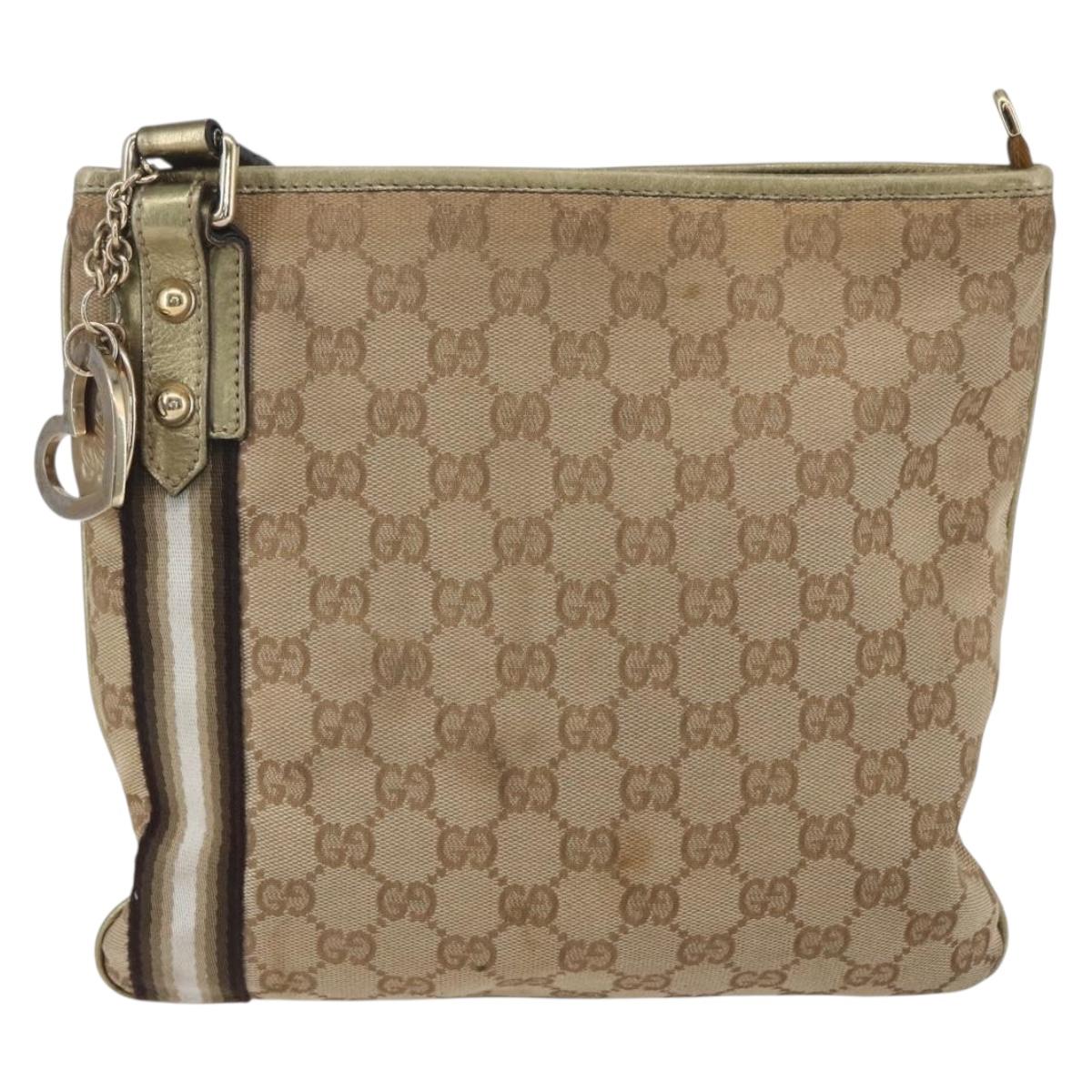 GUCCI GG Canvas Sherry Line Shoulder Bag Beige Gold 144388 Auth 154650A