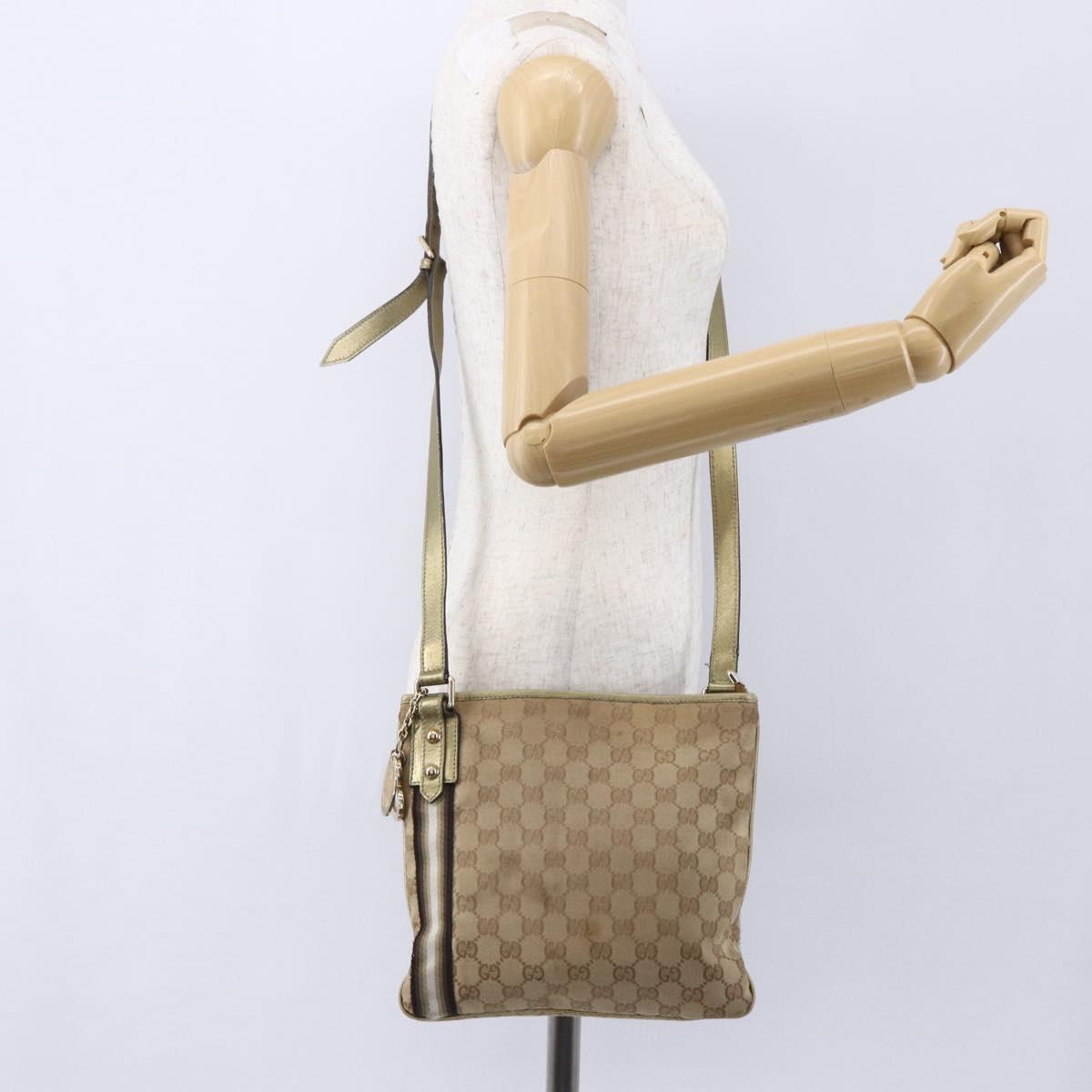 GUCCI GG Canvas Sherry Line Shoulder Bag Beige Gold 144388 Auth 154650