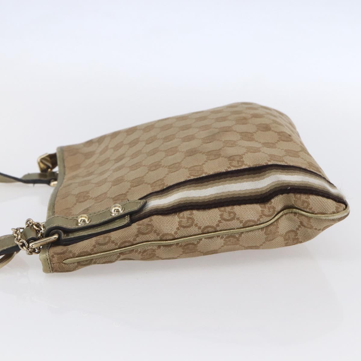 GUCCI GG Canvas Sherry Line Shoulder Bag Beige Gold 144388 Auth 154650