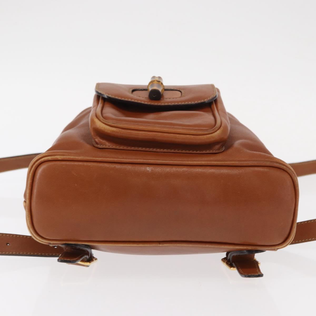 GUCCI Bamboo Backpack Leather Brown Gold Auth 154653