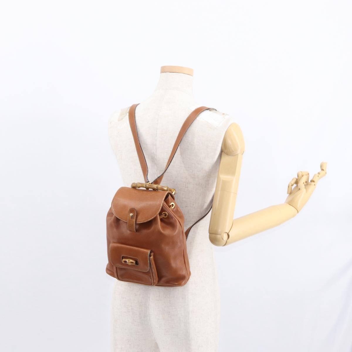 GUCCI Bamboo Backpack Leather Brown Gold Auth 154653