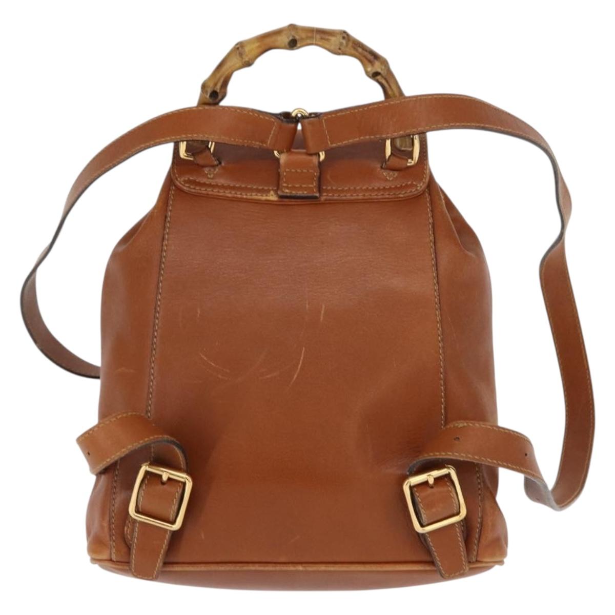 GUCCI Bamboo Backpack Leather Brown Gold Auth 154653