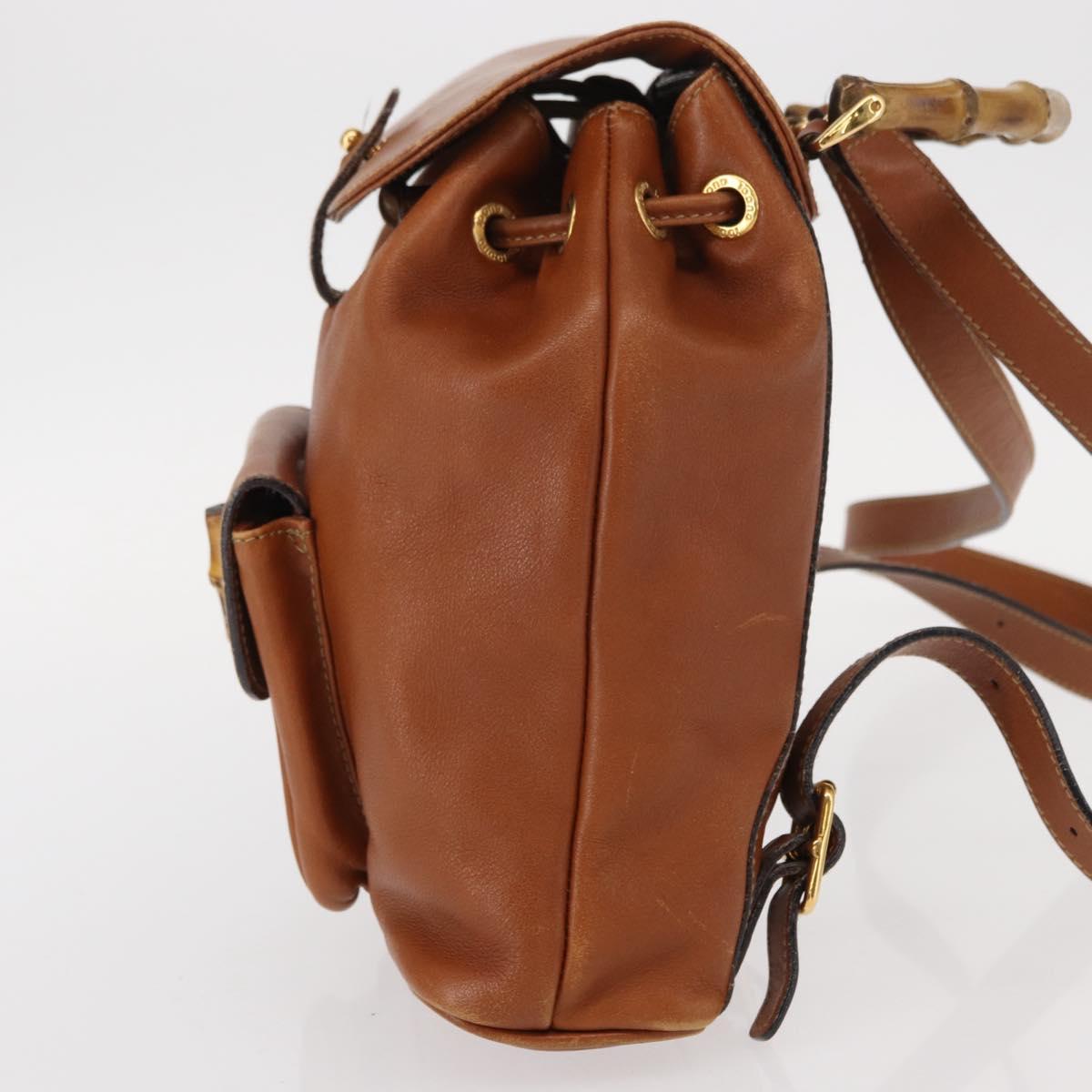 GUCCI Bamboo Backpack Leather Brown Gold Auth 154653