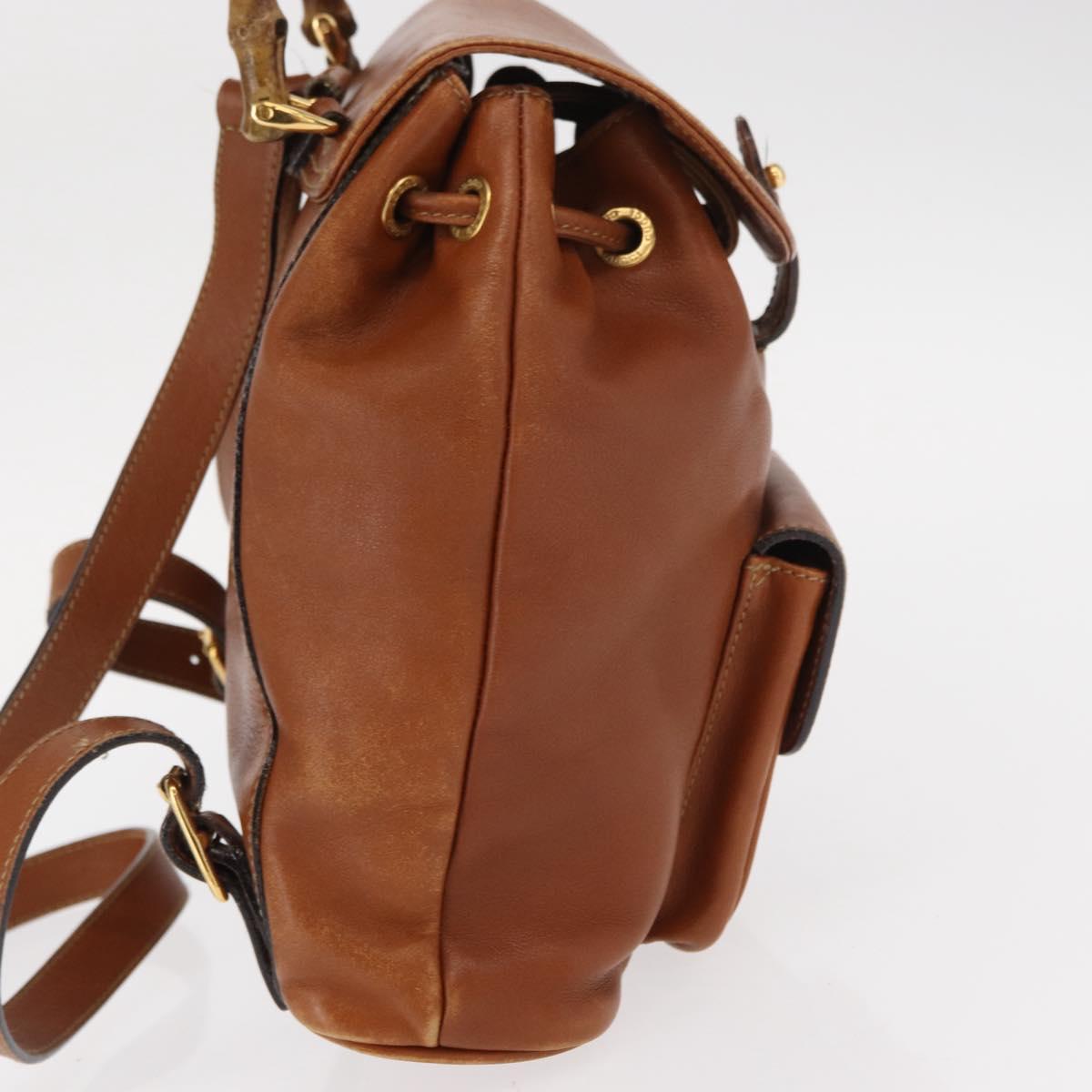 GUCCI Bamboo Backpack Leather Brown Gold Auth 154653