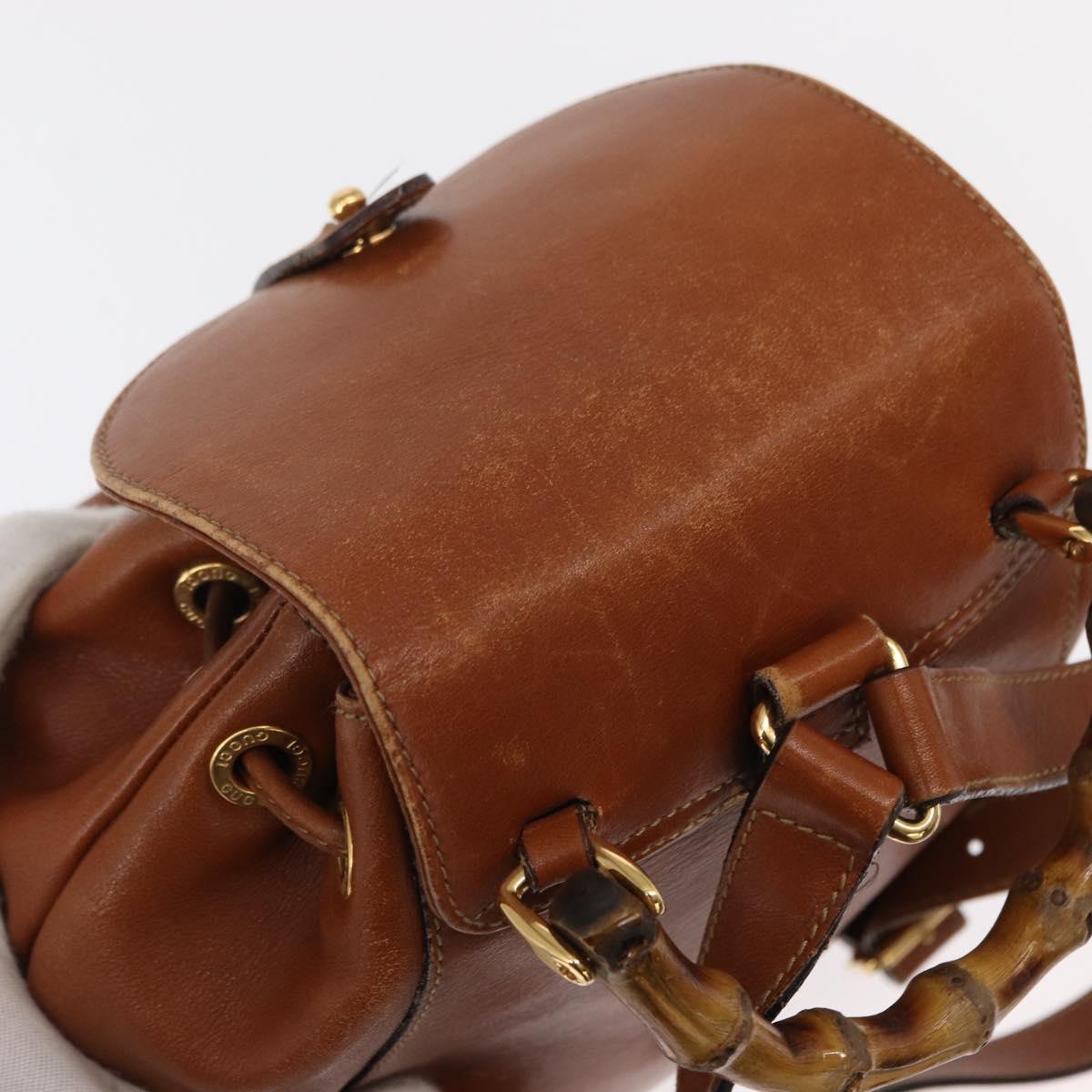 GUCCI Bamboo Backpack Leather Brown Gold Auth 154653