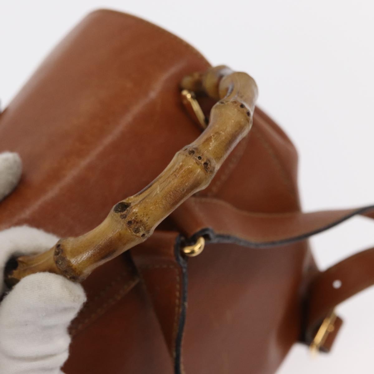 GUCCI Bamboo Backpack Leather Brown Gold Auth 154653