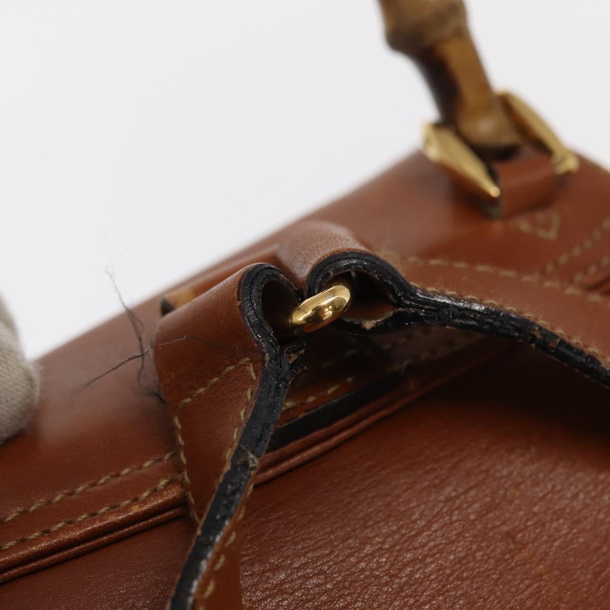 GUCCI Bamboo Backpack Leather Brown Gold Auth 154653