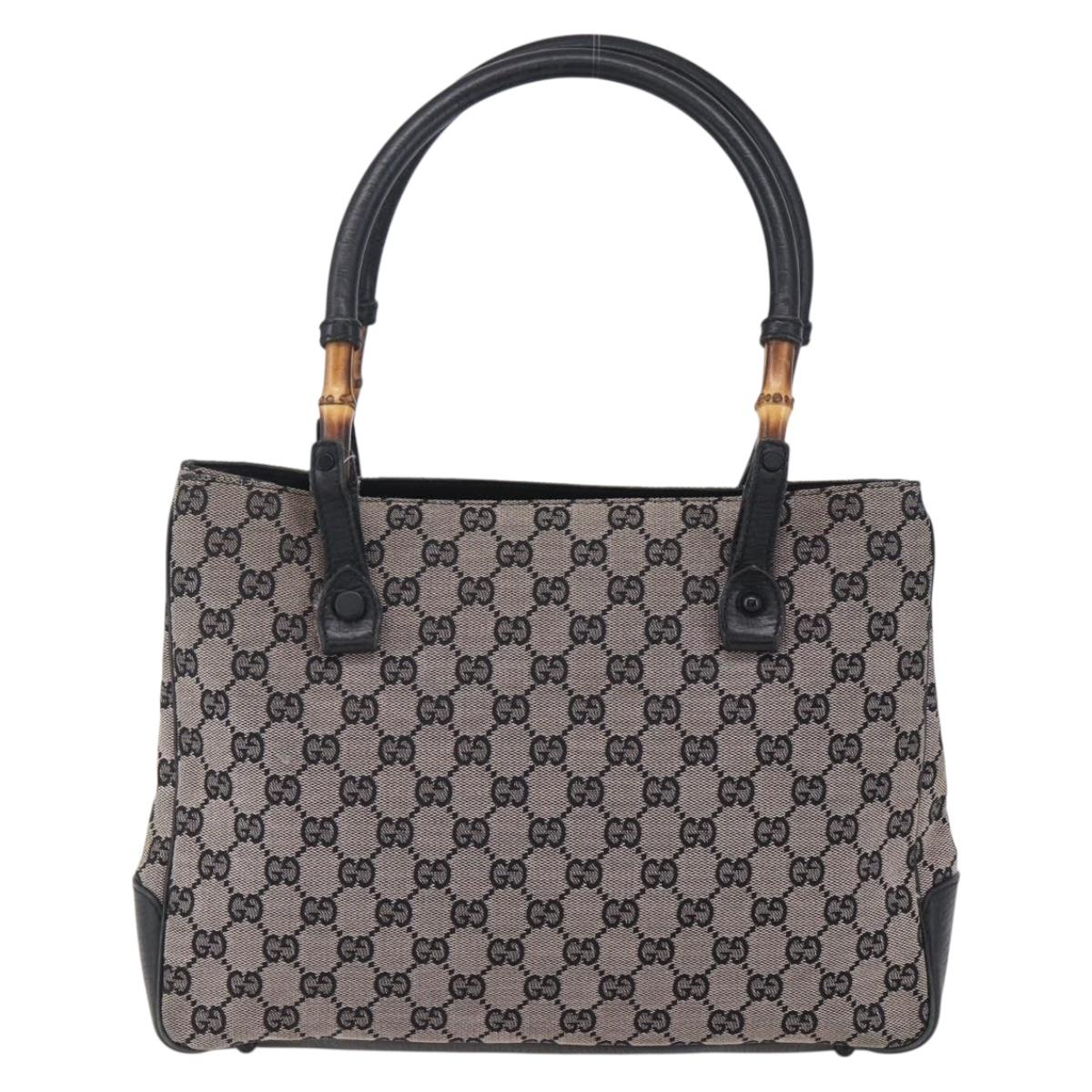 GUCCI GG Canvas Bamboo Tote Bag Navy 112526 Auth 154654