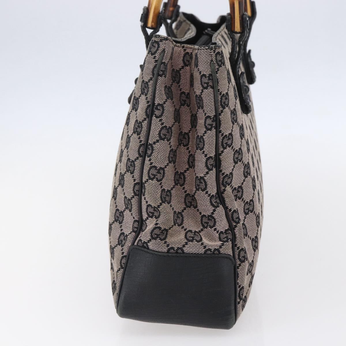 GUCCI GG Canvas Bamboo Tote Bag Navy 112526 Auth 154654