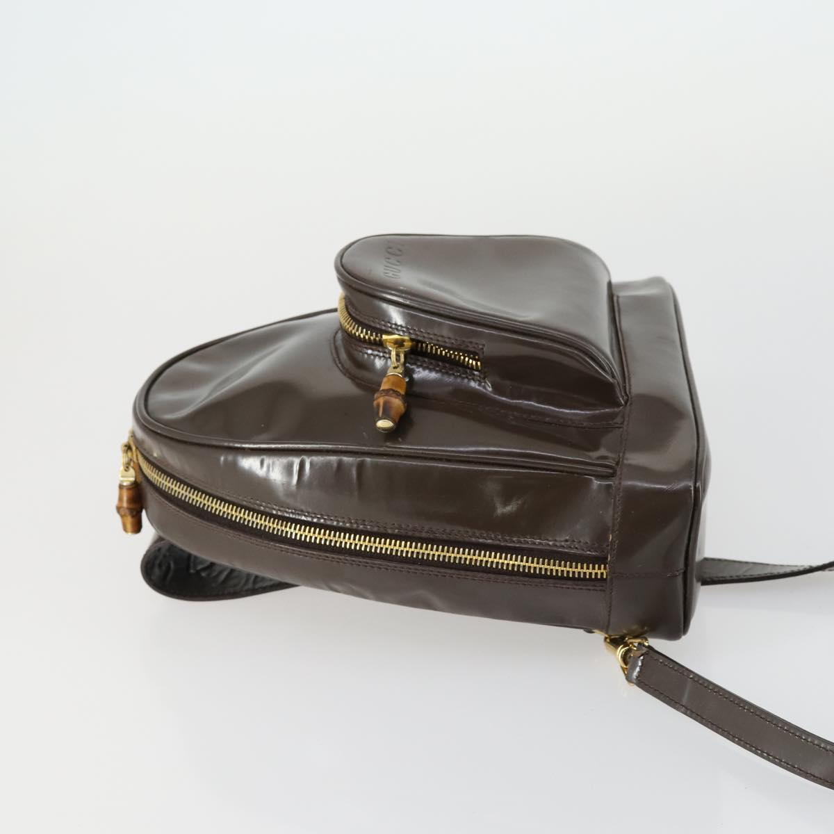 GUCCI Bamboo Shoulder Bag Enamel Brown Gold 003 3444 0127 Auth 154656