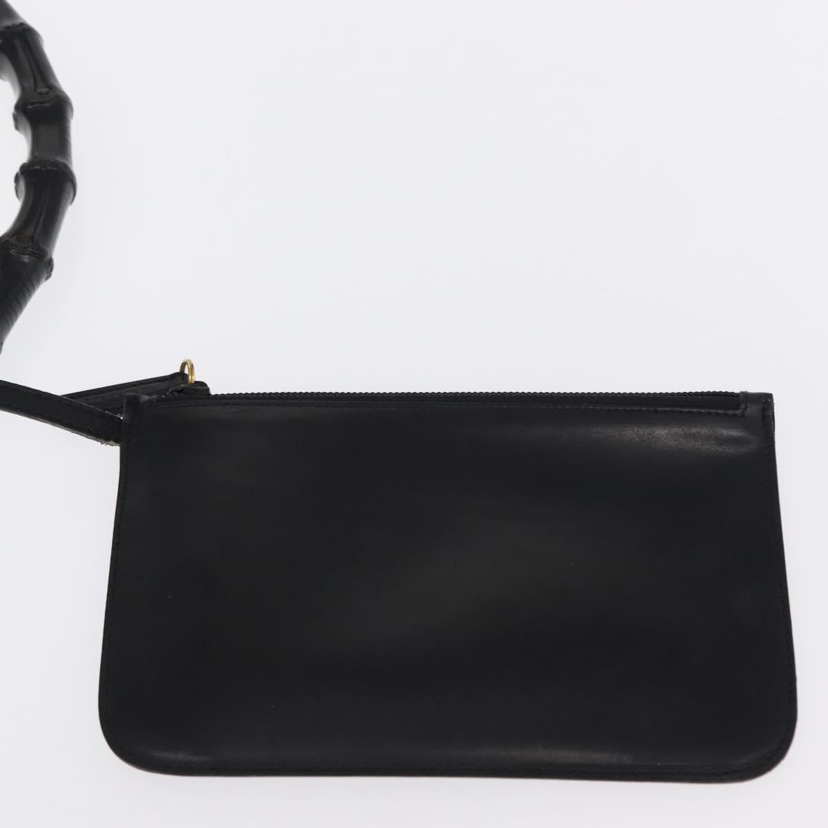 GUCCI Bamboo Shoulder Bag Leather Black Gold 001 1553 1880 Auth 154657