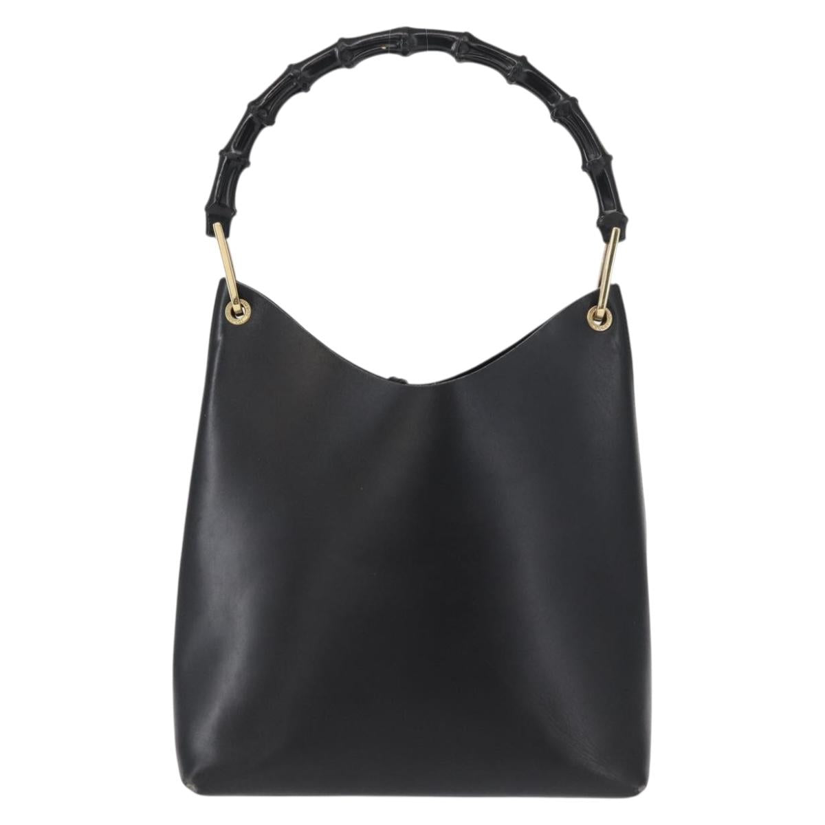 GUCCI Bamboo Shoulder Bag Leather Black Gold 001 1553 1880 Auth 154657