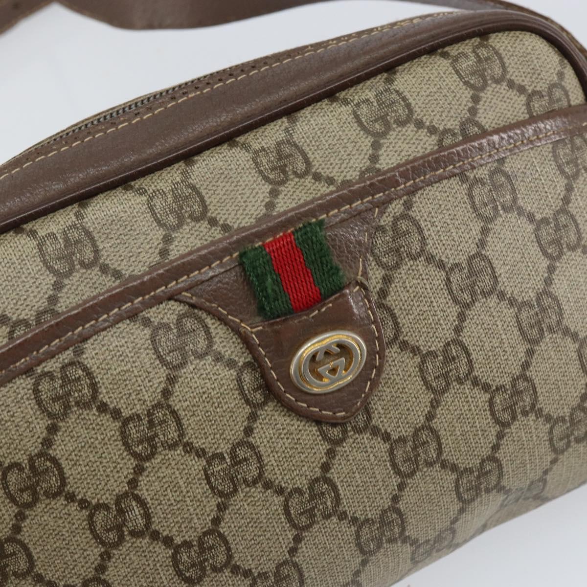 GUCCI GG Supreme Web Sherry Line Bag PVC Beige Gold 001 122 6594 Auth 154659