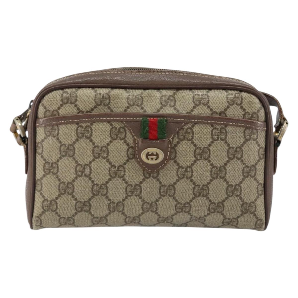 GUCCI GG Supreme Web Sherry Line Bag PVC Beige Gold 001 122 6594 Auth 154659