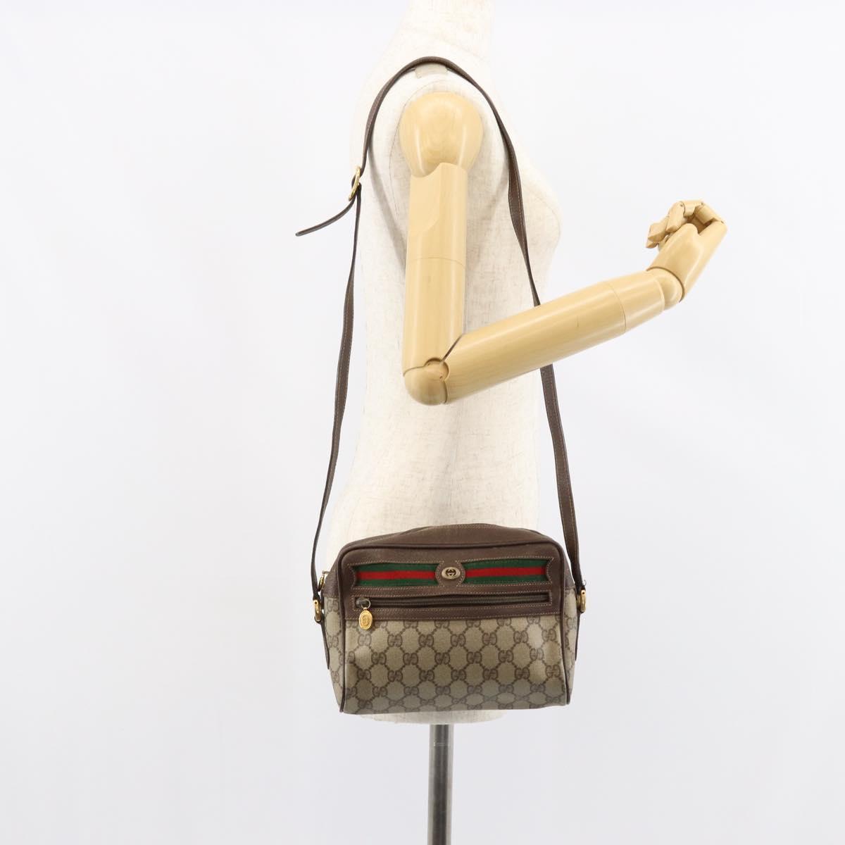 GUCCI GG Supreme Web Sherry Line Bag PVC Beige Gold 119 02 087 Auth 154660