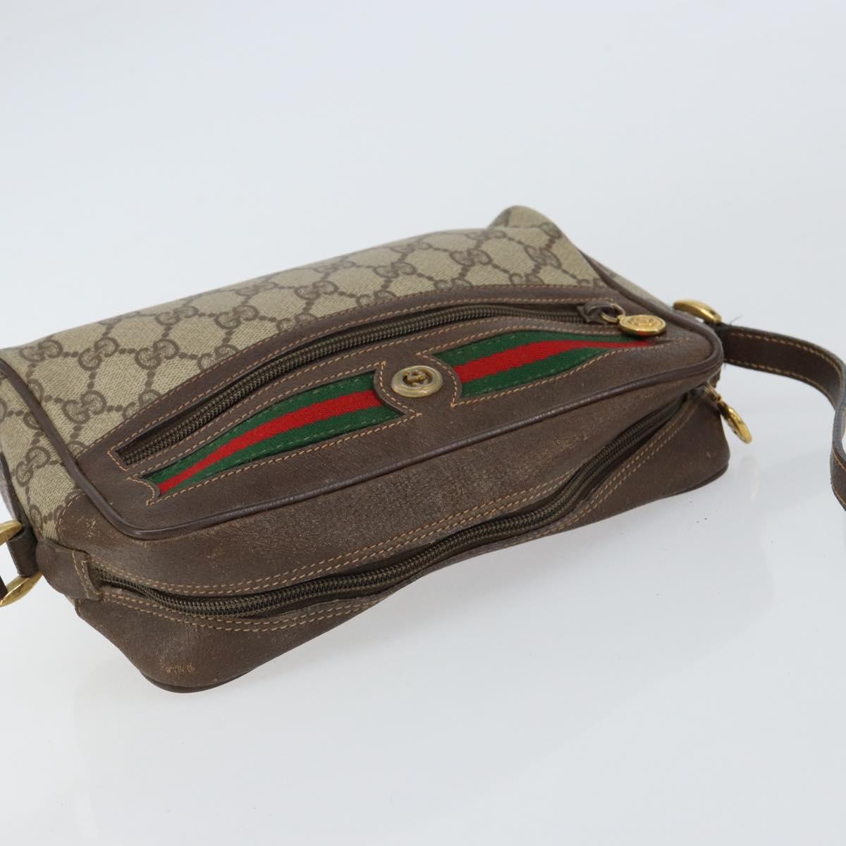 GUCCI GG Supreme Web Sherry Line Bag PVC Beige Gold 119 02 087 Auth 154660