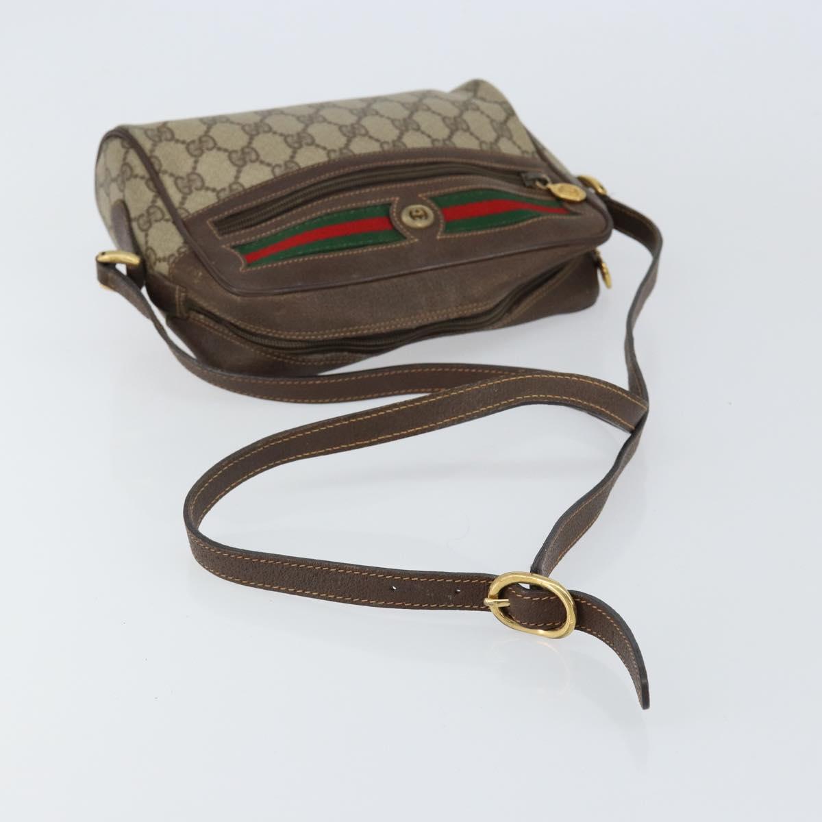 GUCCI GG Supreme Web Sherry Line Bag PVC Beige Gold 119 02 087 Auth 154660