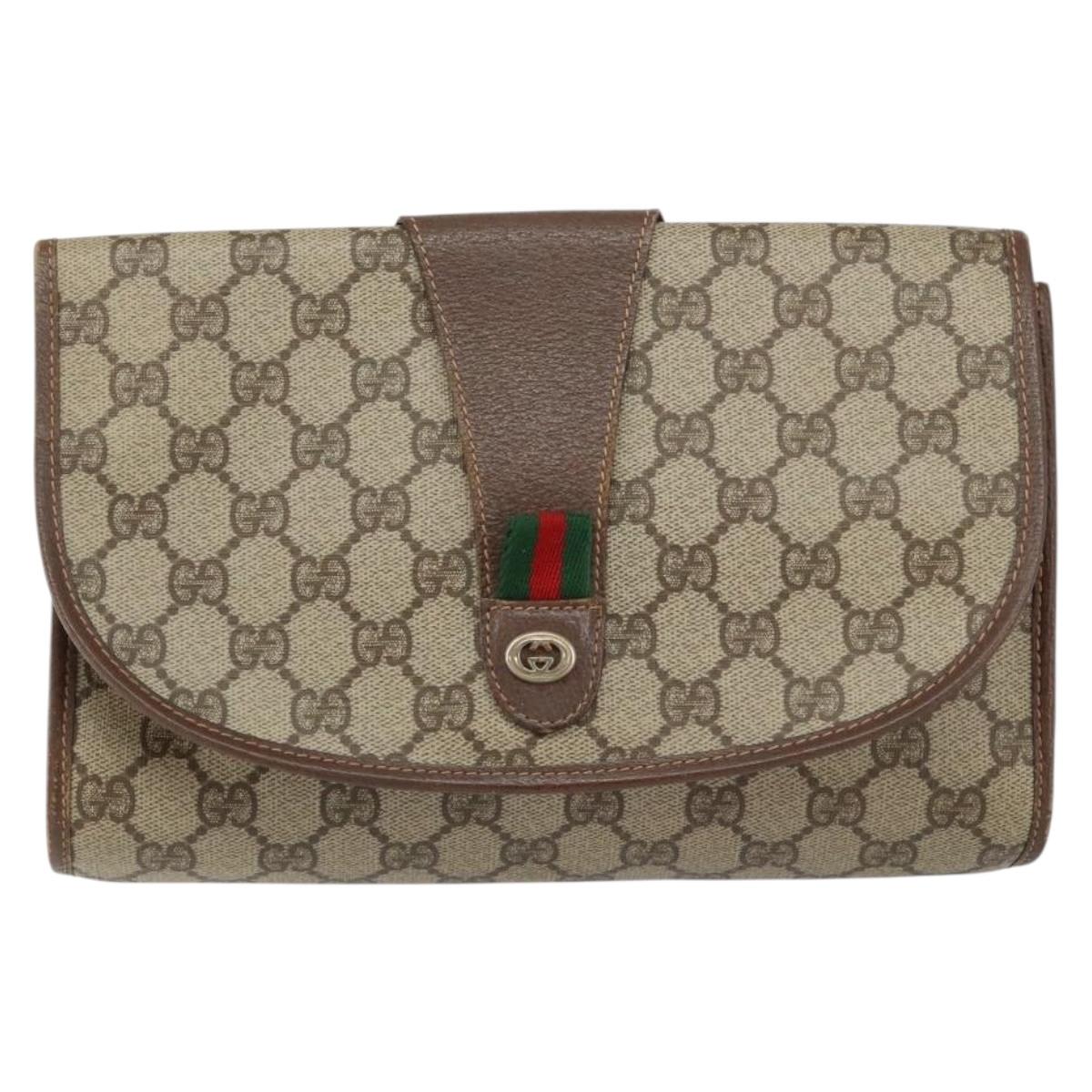 GUCCI GG Supreme Web Sherry Line Clutch Bag PVC Red Beige Auth 154661