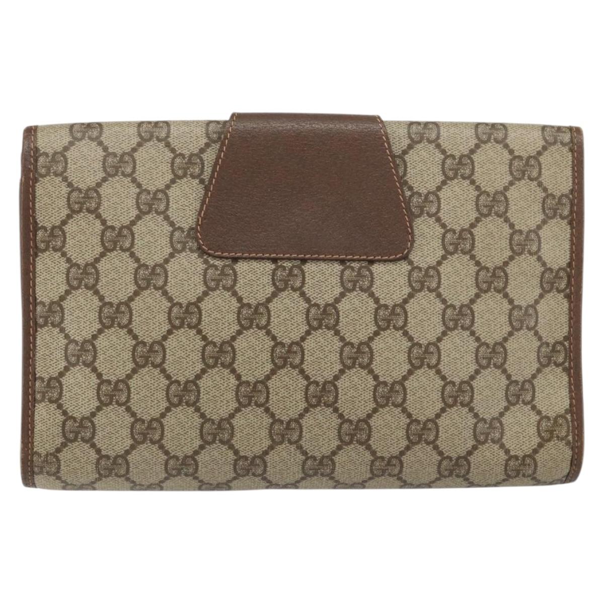 GUCCI GG Supreme Web Sherry Line Clutch Bag PVC Red Beige Auth 154661