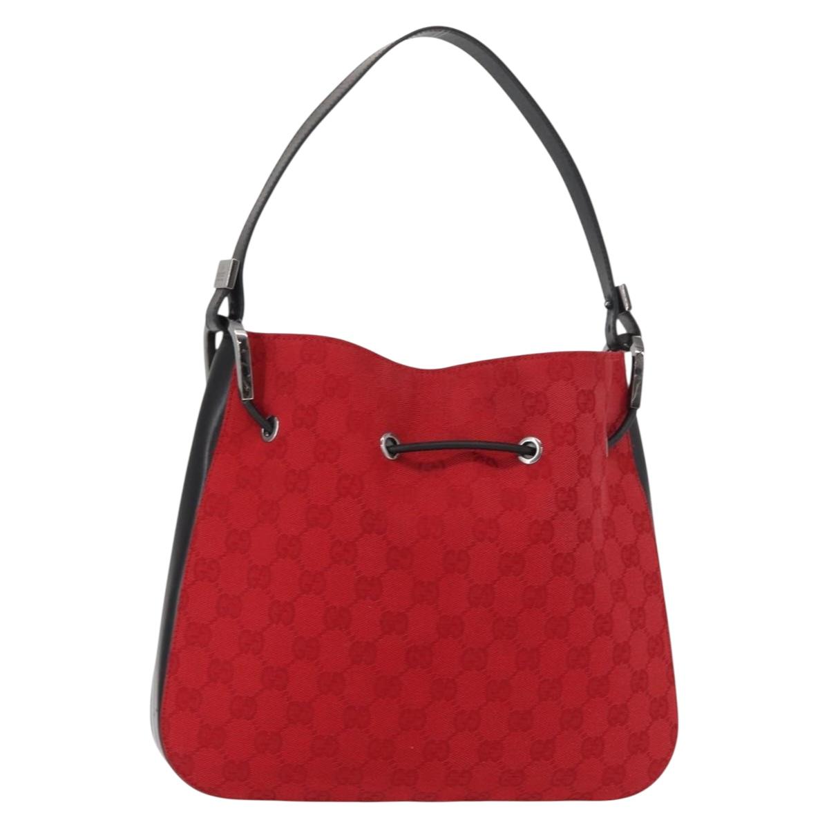 GUCCI GG Canvas Shoulder Bag Silver Red 001 3748 Auth 154662