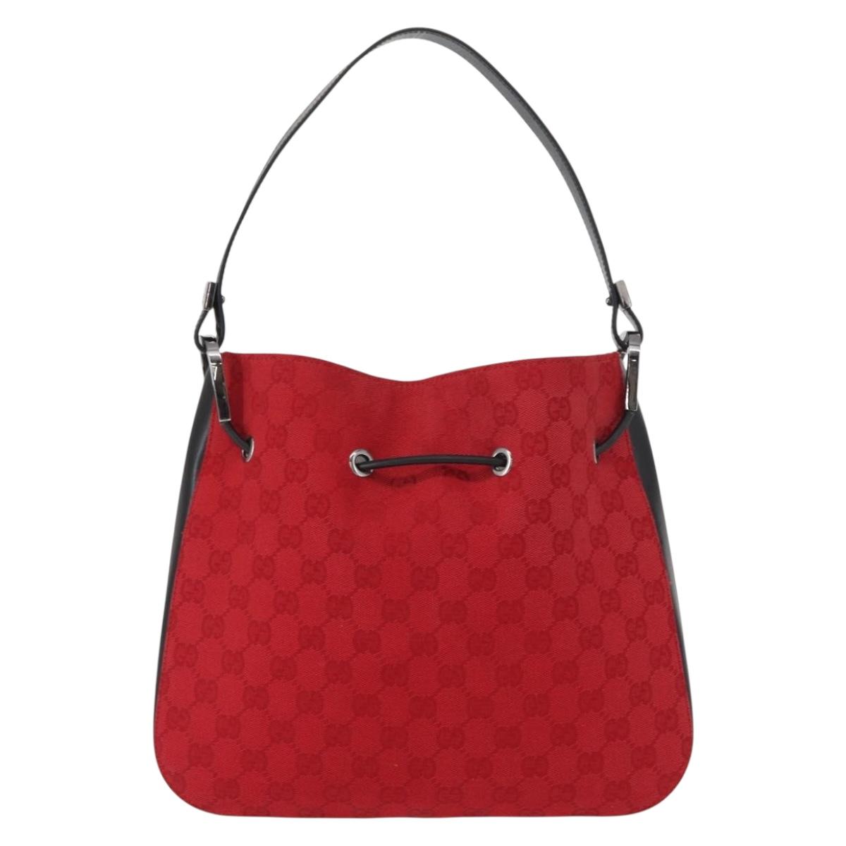 GUCCI GG Canvas Shoulder Bag Silver Red 001 3748 Auth 154662