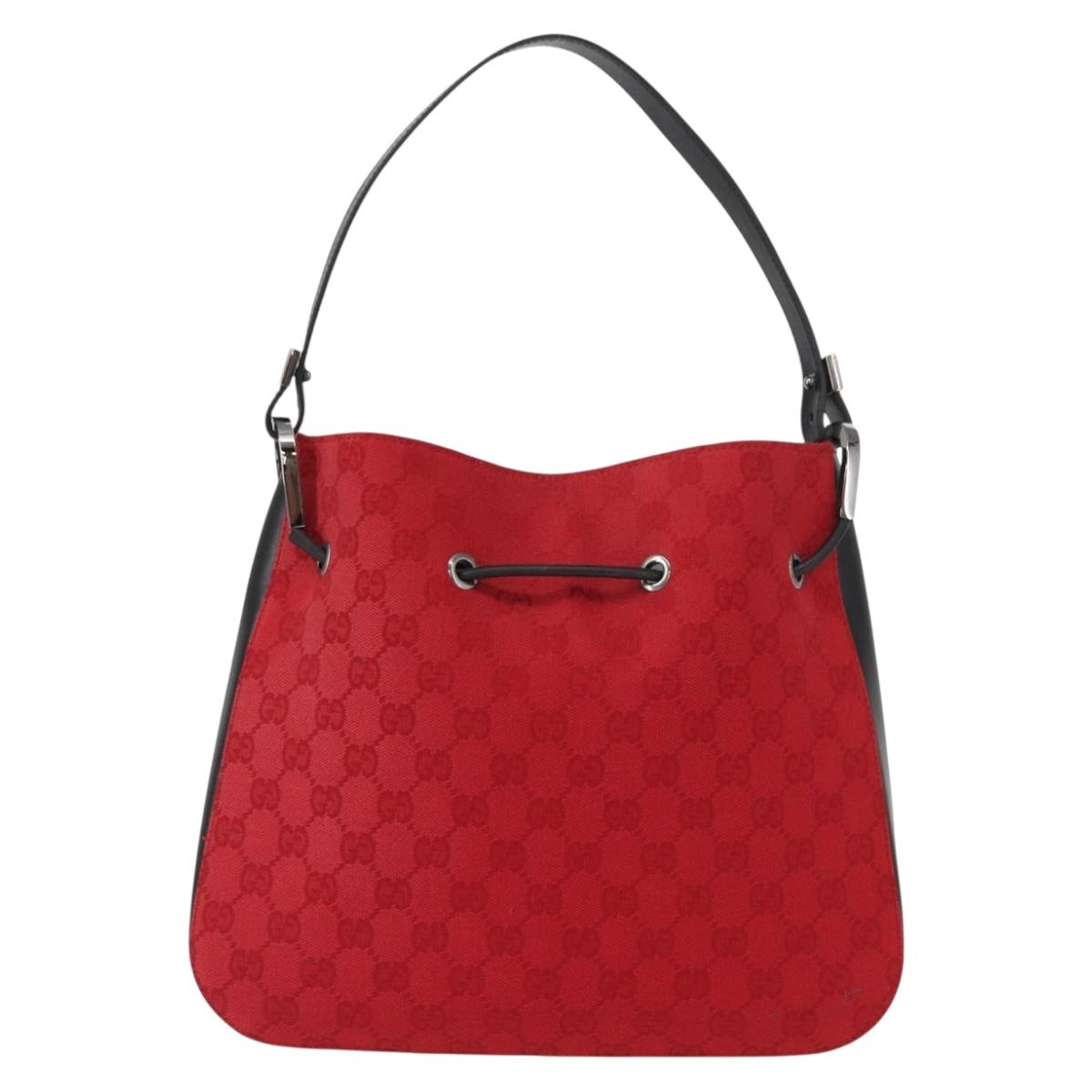 GUCCI GG Canvas Shoulder Bag Silver Red 001 3748 Auth 154662
