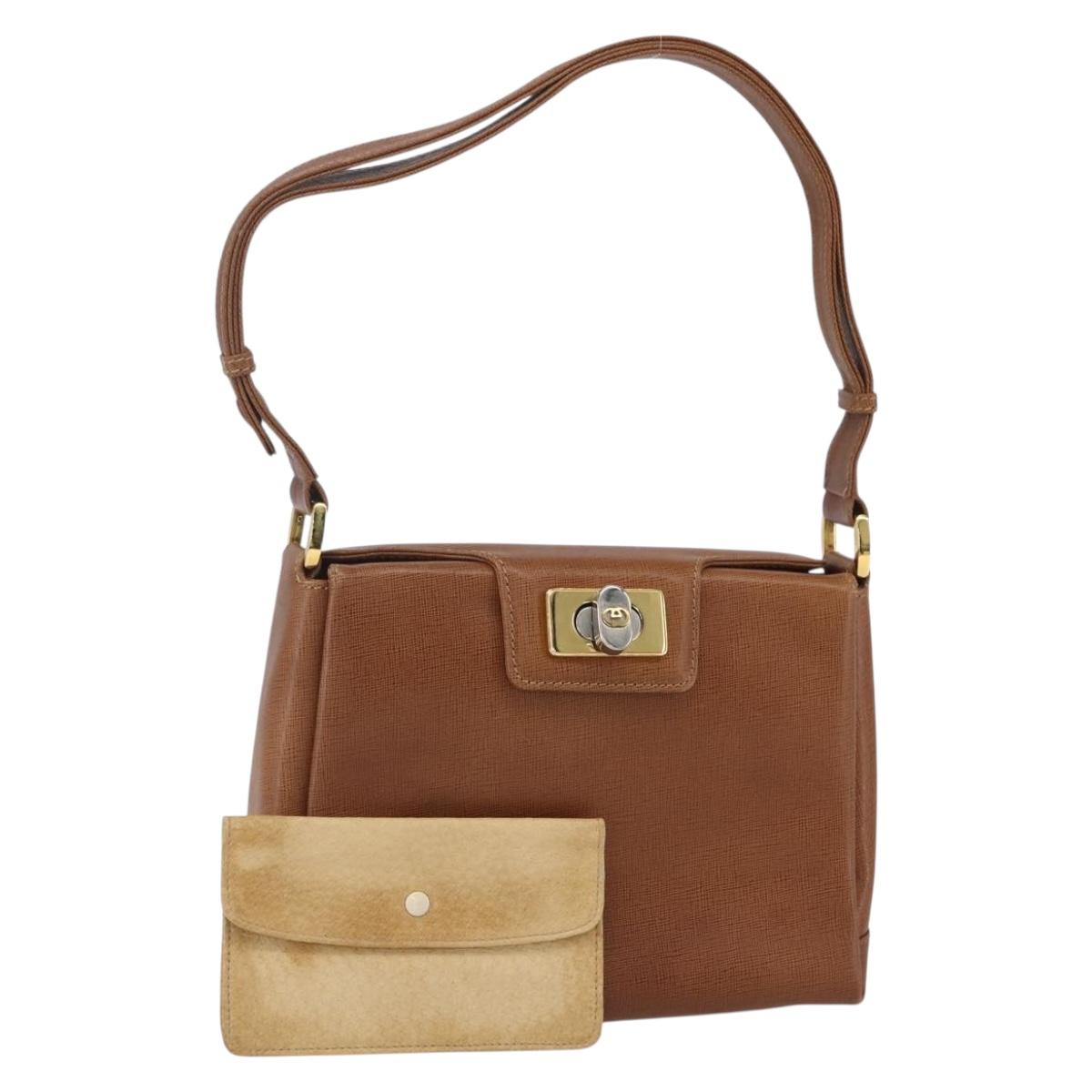 GUCCI Shoulder Bag Leather Beige Gold Auth 154663