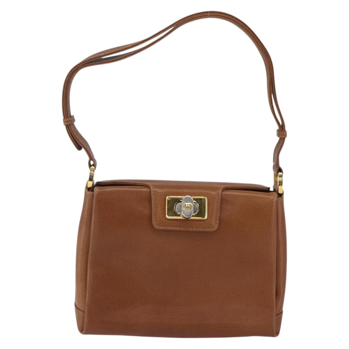 GUCCI Shoulder Bag Leather Beige Gold Auth 154663