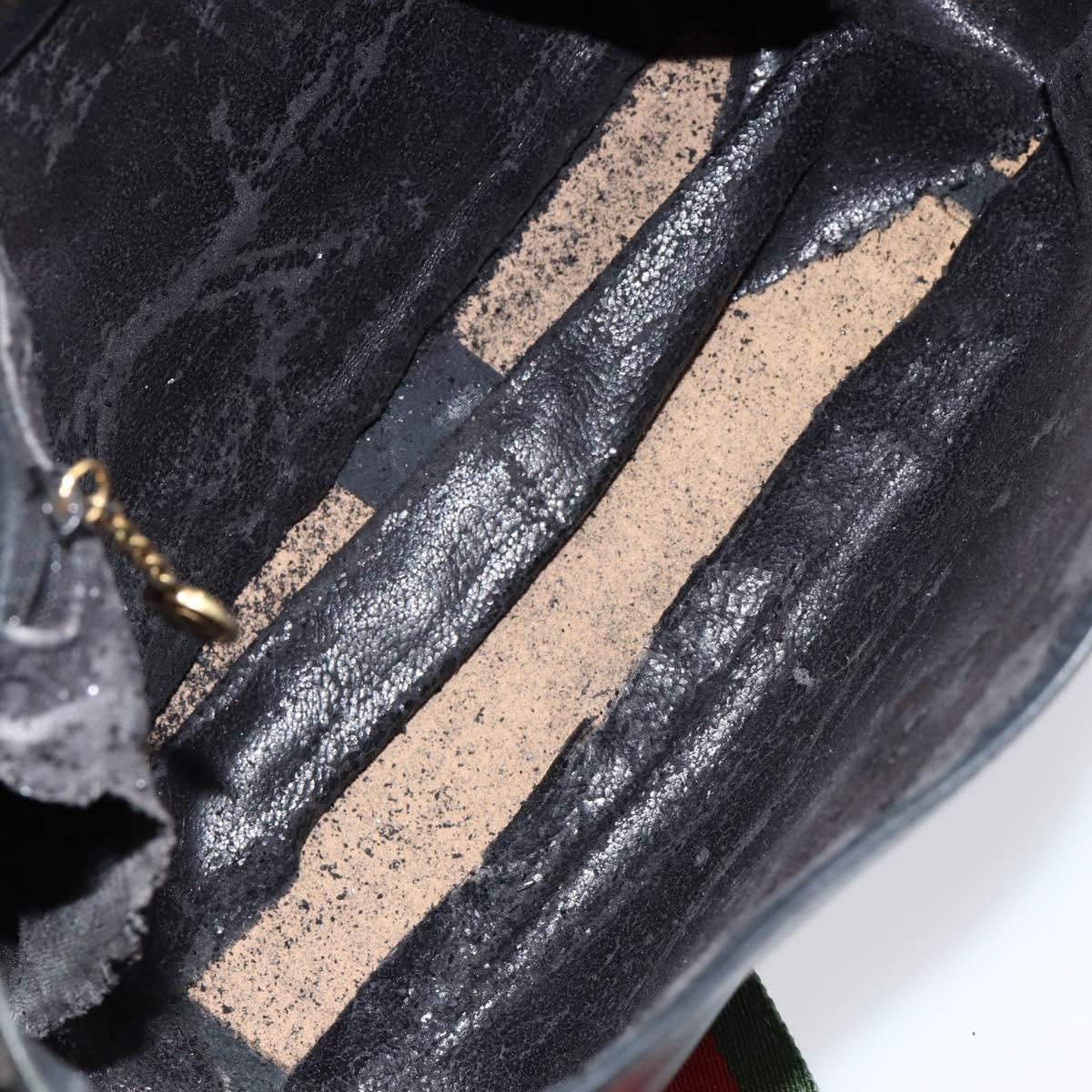 GUCCI Web Sherry Line Shoulder Bag Leather Black Gold Red Auth 154664