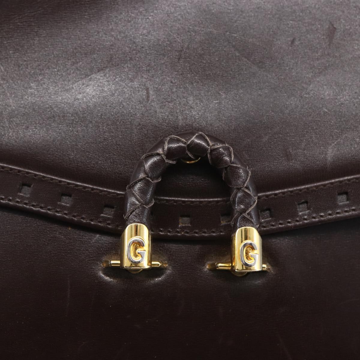 GUCCI Shoulder Bag Leather Brown Gold Auth 154665
