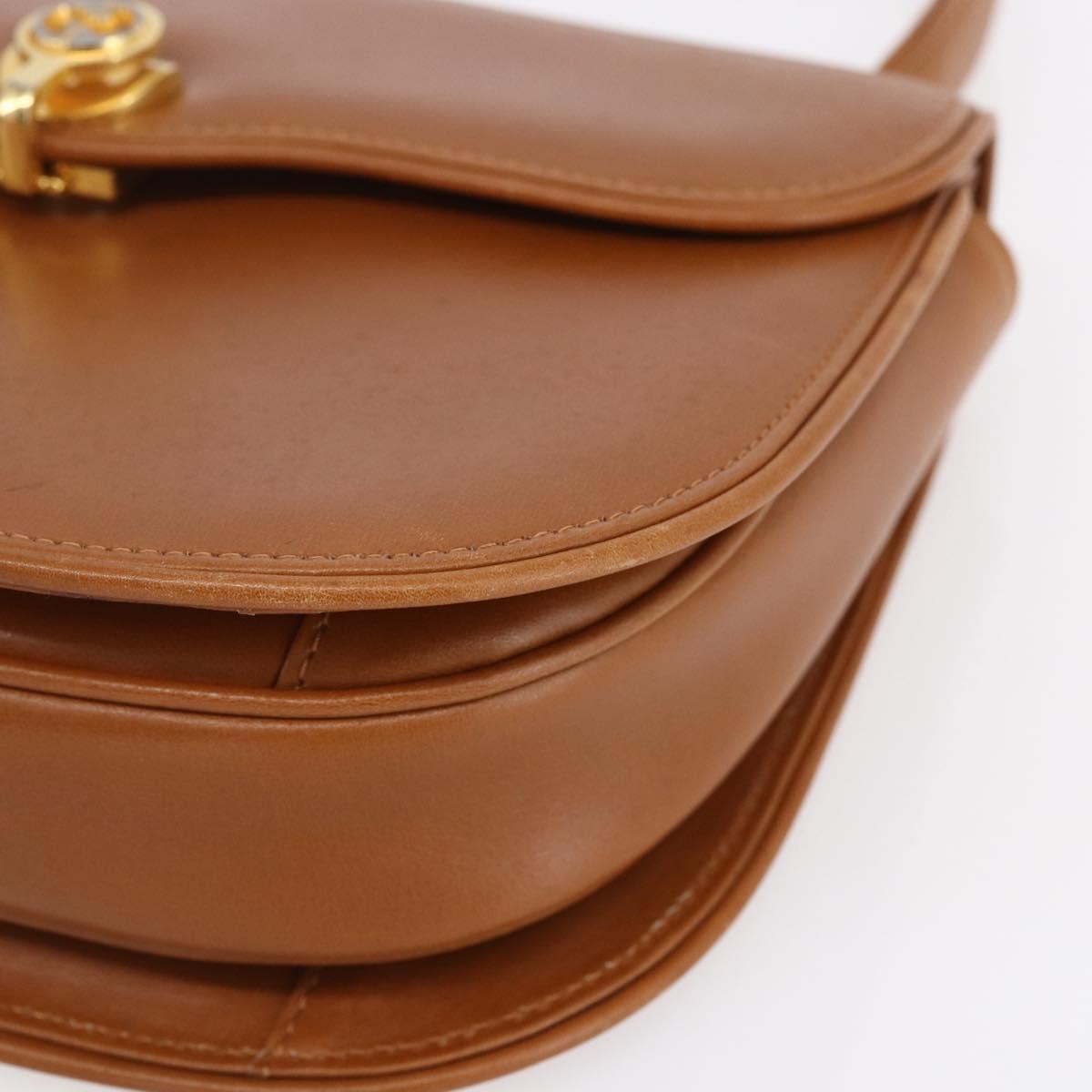 GUCCI Hand Bag Leather Brown Gold Auth 154667