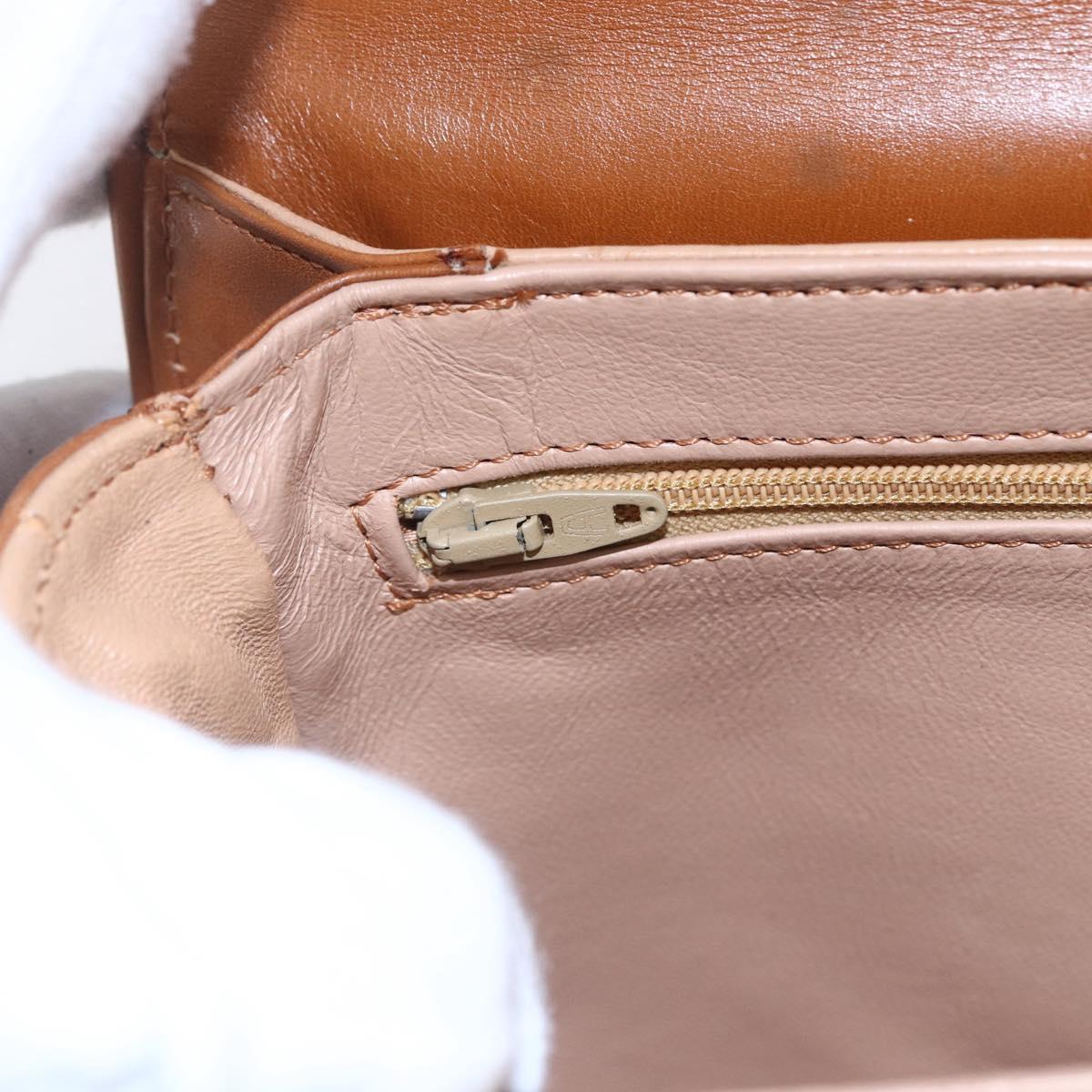 GUCCI Hand Bag Leather Brown Gold Auth 154667