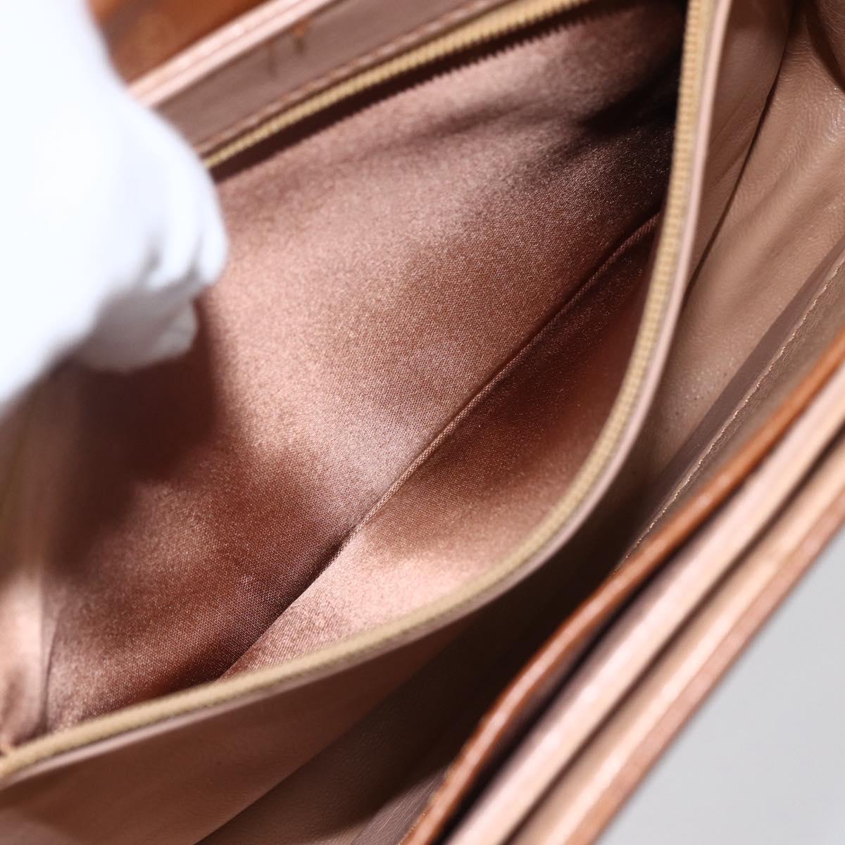 GUCCI Hand Bag Leather Brown Gold Auth 154667