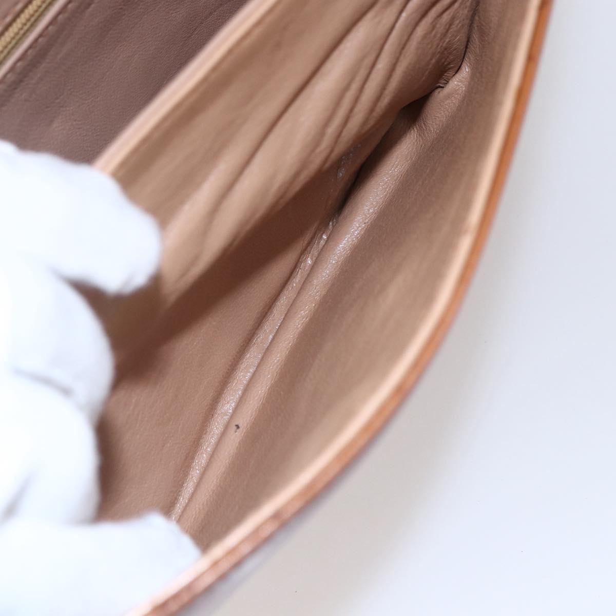 GUCCI Hand Bag Leather Brown Gold Auth 154667