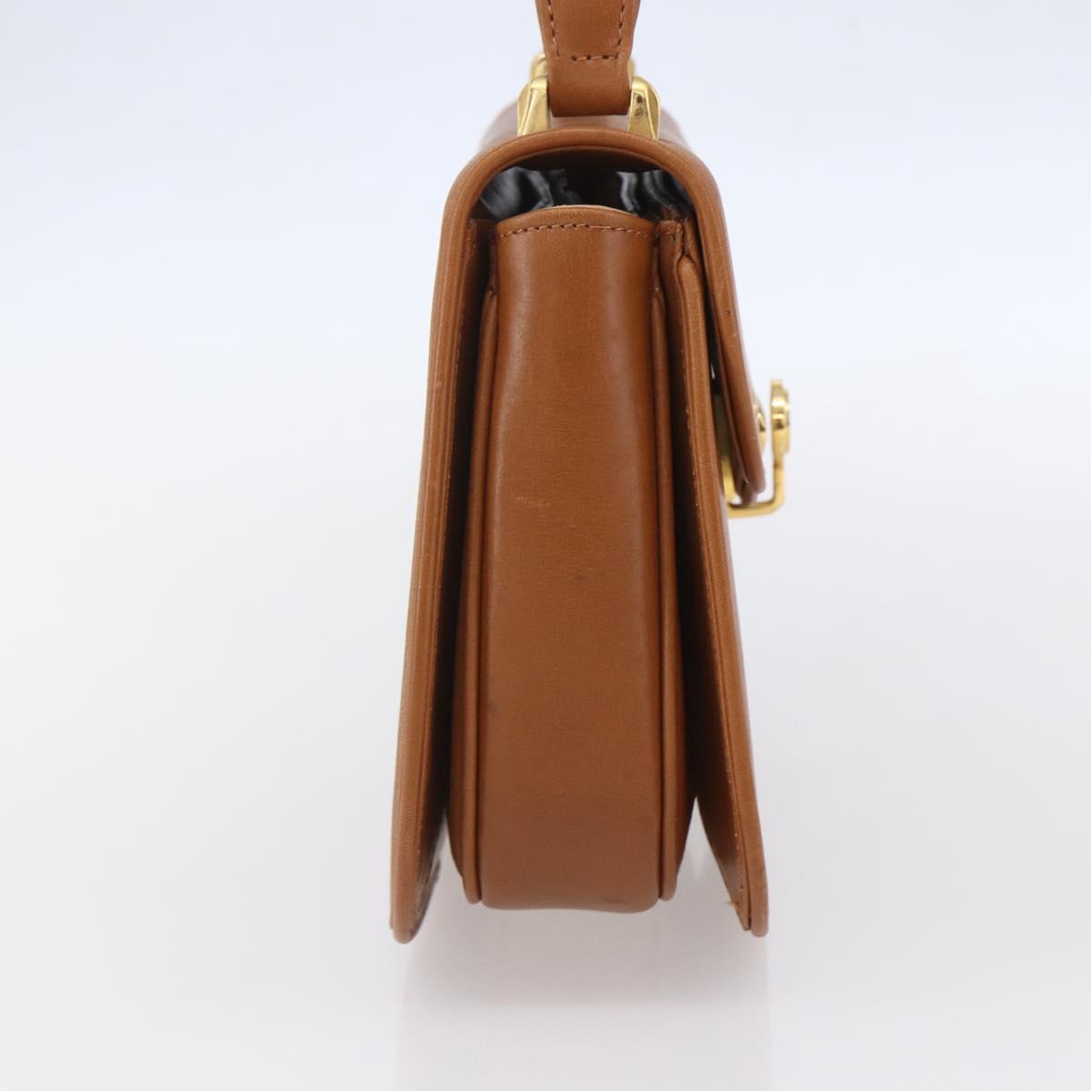 GUCCI Hand Bag Leather Brown Gold Auth 154667