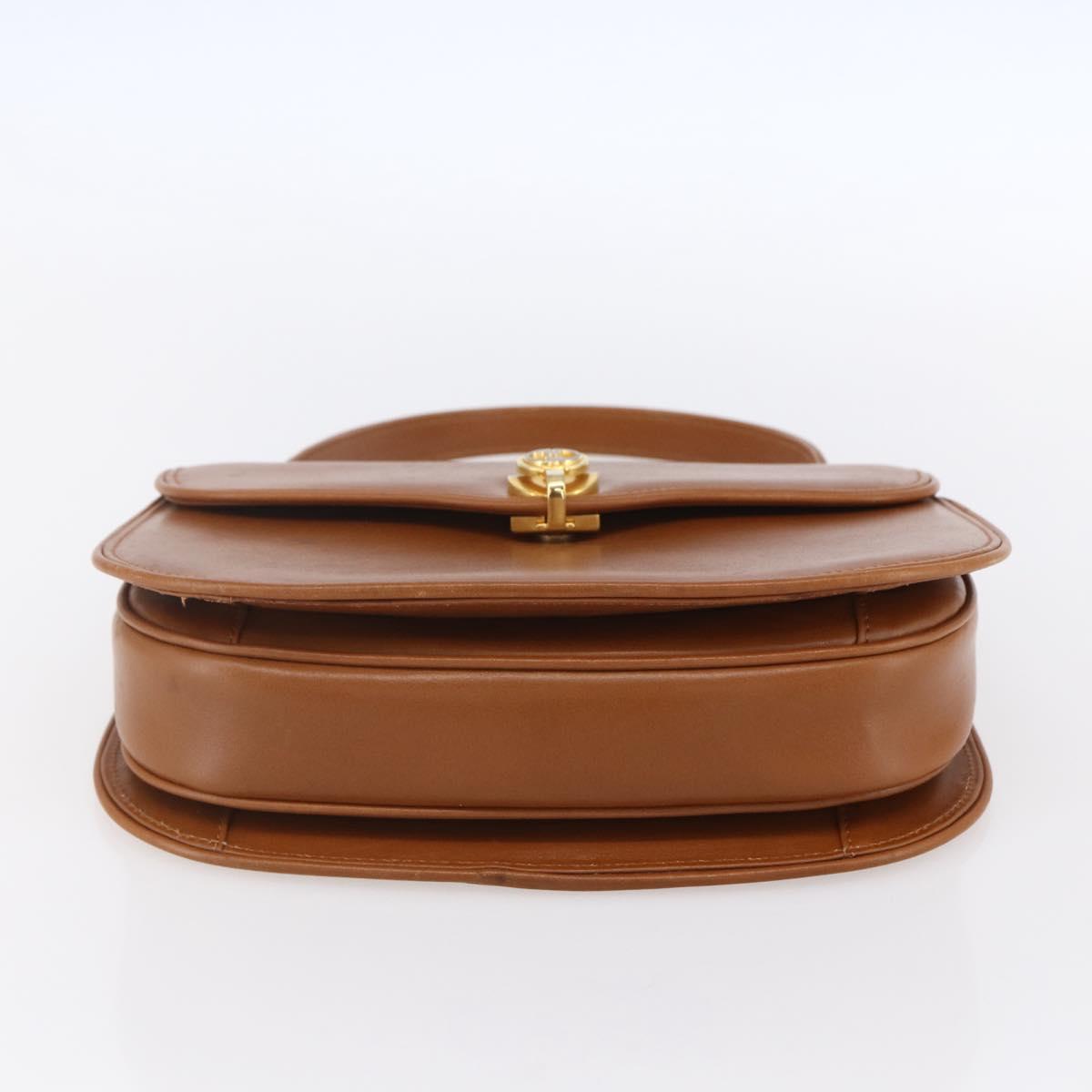 GUCCI Hand Bag Leather Brown Gold Auth 154667