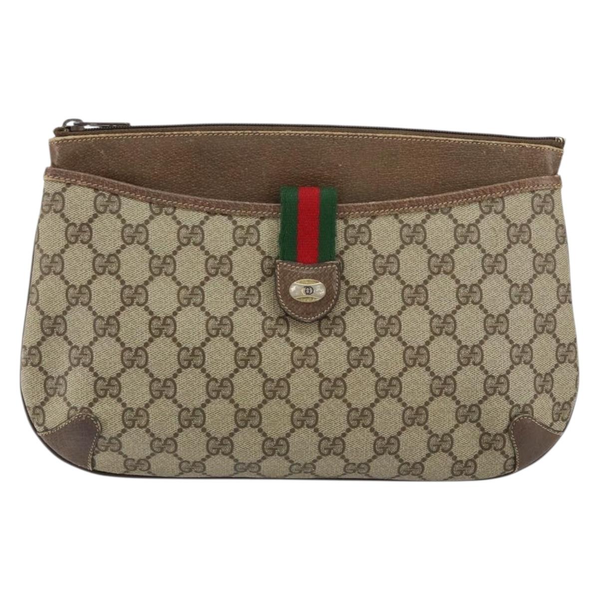 GUCCI GG Supreme Web Sherry Line Bag PVC Beige Gold 904 02 026 Auth 154668