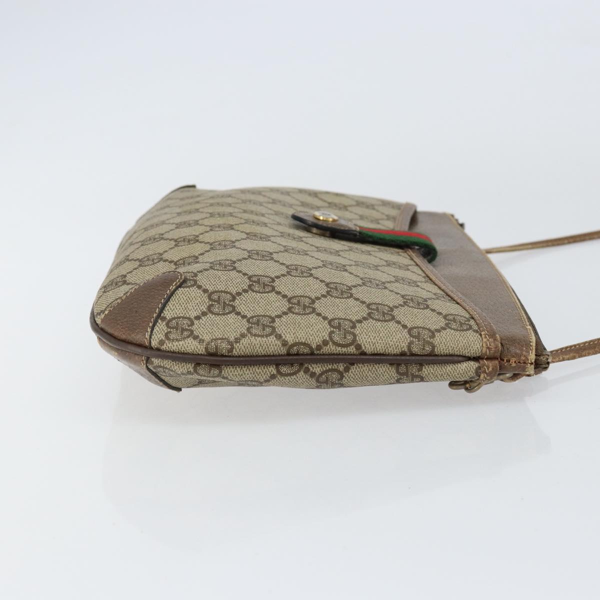 GUCCI GG Supreme Web Sherry Line Bag PVC Beige Gold 904 02 026 Auth 154668