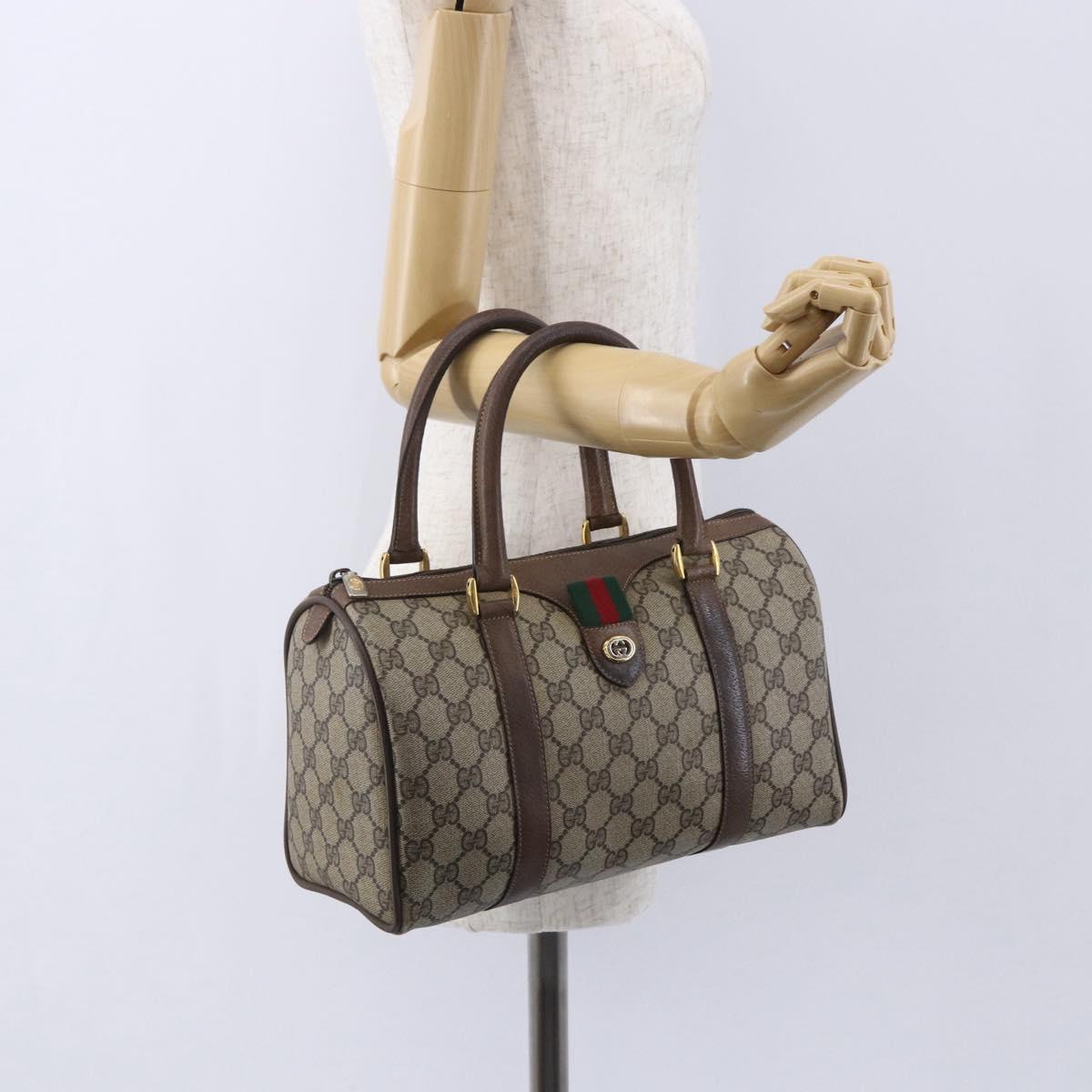GUCCI GG Supreme Web Sherry Line Bag PVC Beige Gold 116 02 006 Auth 154669