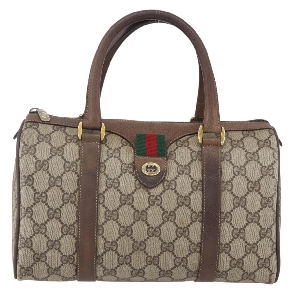 GUCCI GG Supreme Web Sherry Line Bag PVC Beige Gold 116 02 006 Auth 154669