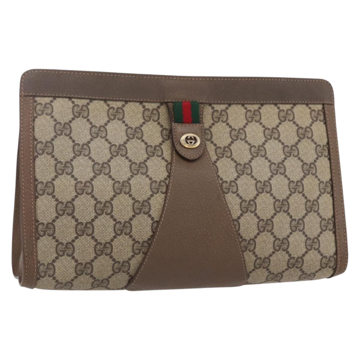GUCCI GG Supreme Web Sherry Line Clutch Bag PVC Red Beige 89 01 033 Auth 154671