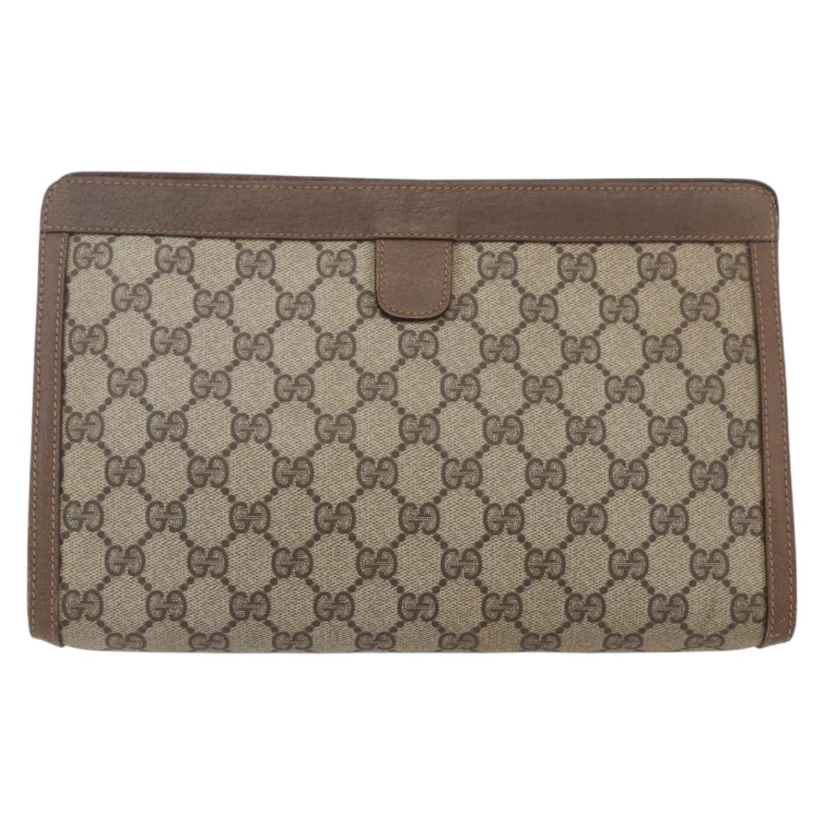 GUCCI GG Supreme Web Sherry Line Clutch Bag PVC Red Beige 89 01 033 Auth 154671