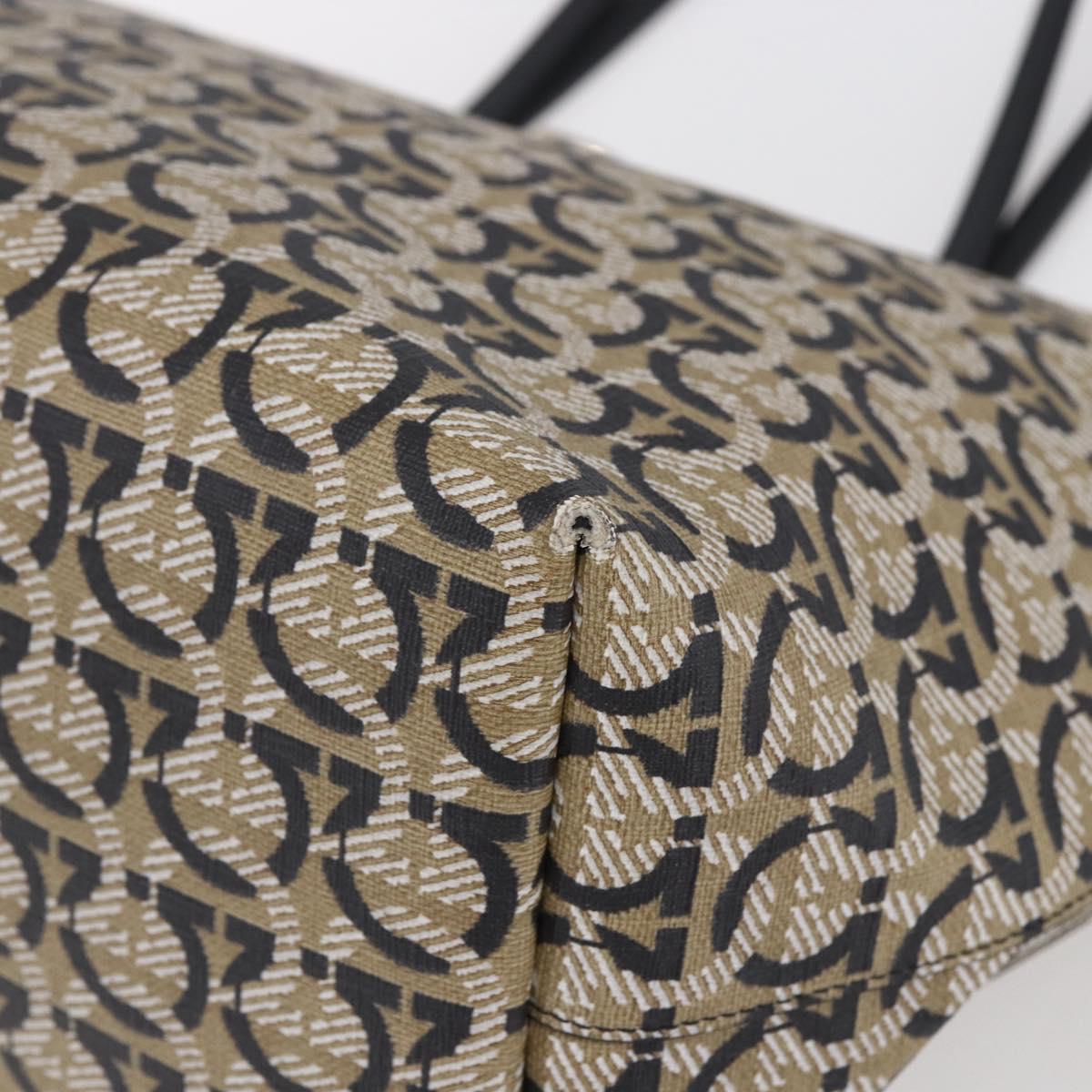 Salvatore Ferragamo Gancini Tote Bag Canvas Navy Gold Auth 154673