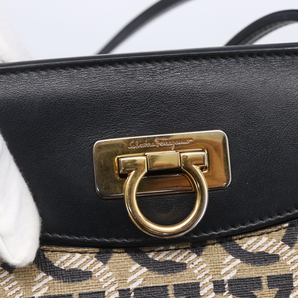 Salvatore Ferragamo Gancini Tote Bag Canvas Navy Gold Auth 154673