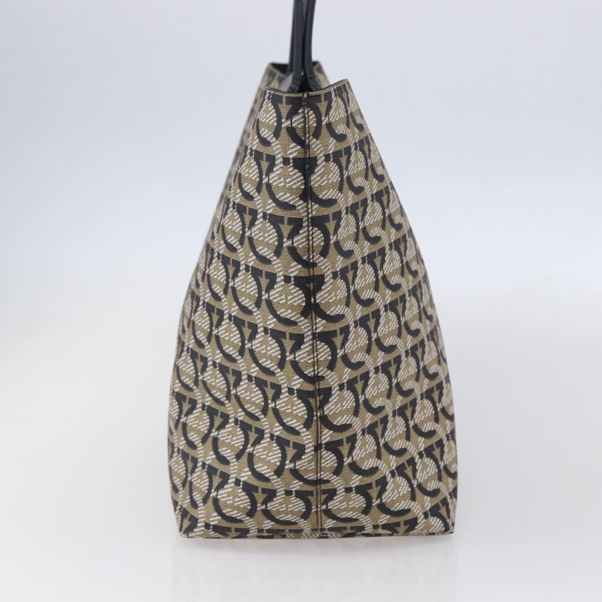 Salvatore Ferragamo Gancini Tote Bag Canvas Navy Gold Auth 154673