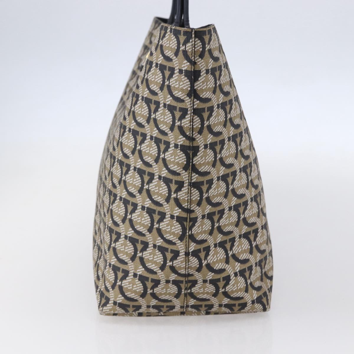 Salvatore Ferragamo Gancini Tote Bag Canvas Navy Gold Auth 154673