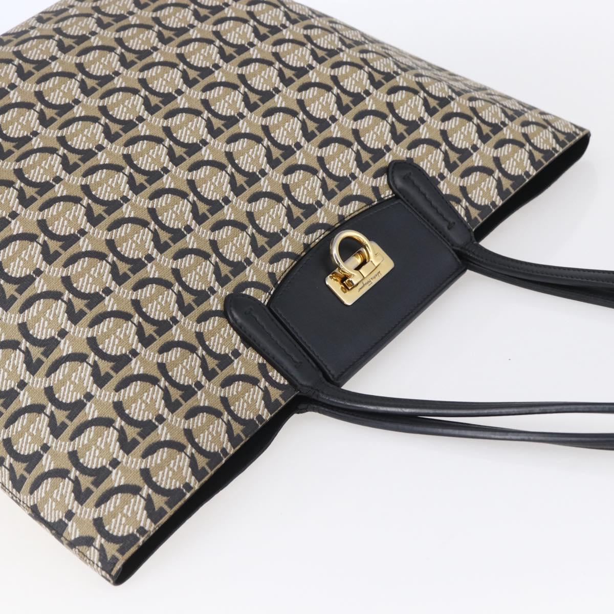 Salvatore Ferragamo Gancini Tote Bag Canvas Navy Gold Auth 154673